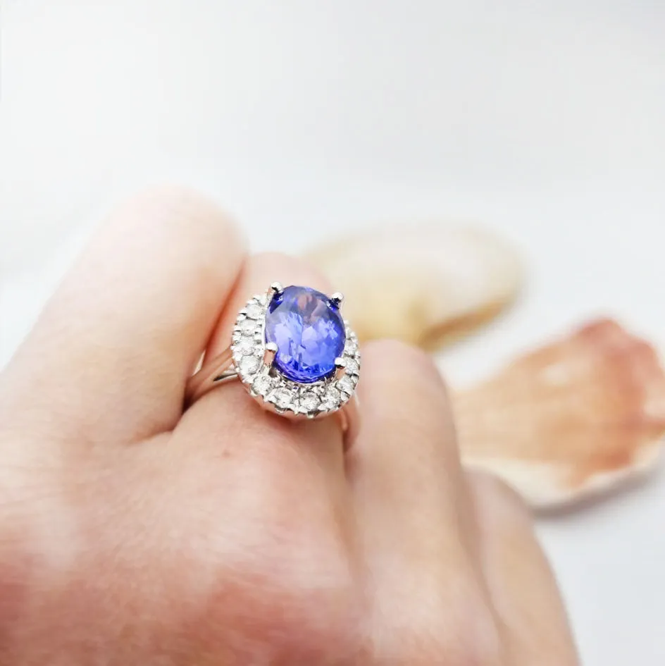 14ct White Gold 3.98cts Tanzanite and Diamond Cluster Ring