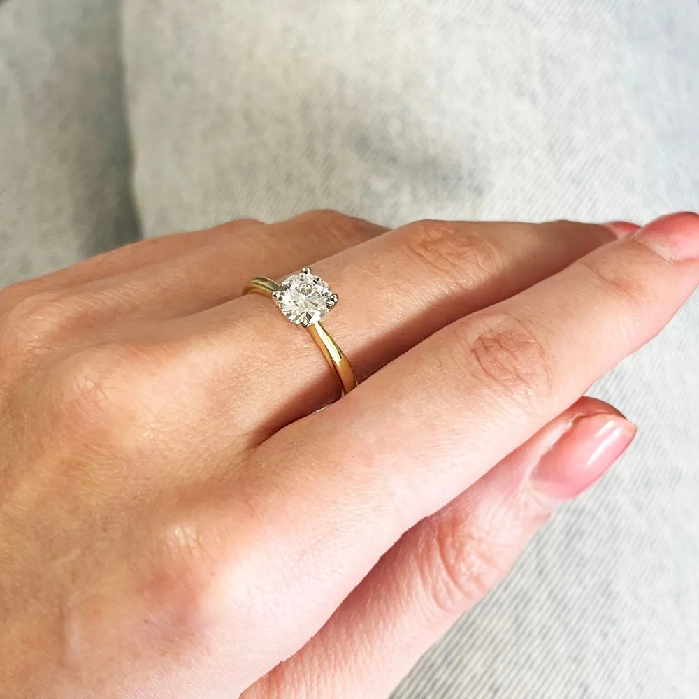 18ct Gold and Platinum 1.00ct Brilliant Cut Lab Grown Diamond Solitaire Ring D VS1