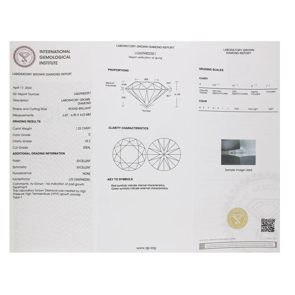 18ct Gold and Platinum 1.23ct Brilliant Cut Lab Grown Diamond Solitaire Ring D VS2