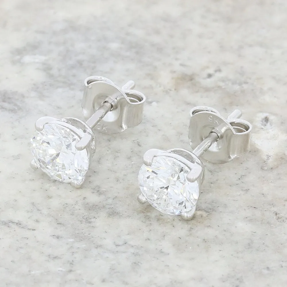 9ct White Gold 1.51cts Lab Created Brilliant Cut Diamond Solitaire Stud Earrings