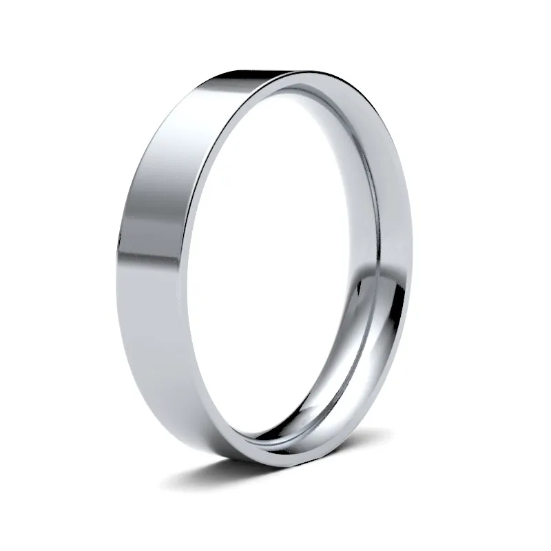 9ct White Gold 4.0mm Flat Court Medium Weight Polished Ladies Wedding Ring