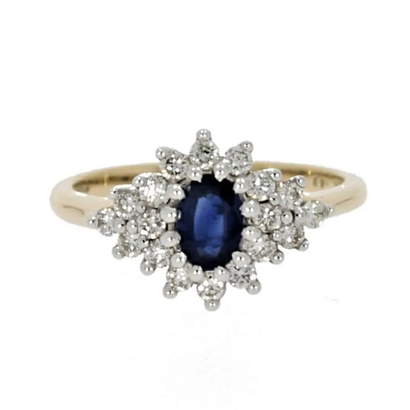 9ct Yellow Gold 0.49cts Brilliant Cut Diamond & Sapphire Cluster Ring
