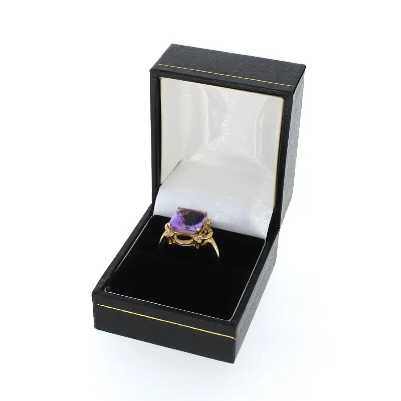9ct Yellow Gold Amethyst and Diamond Dress Ring
