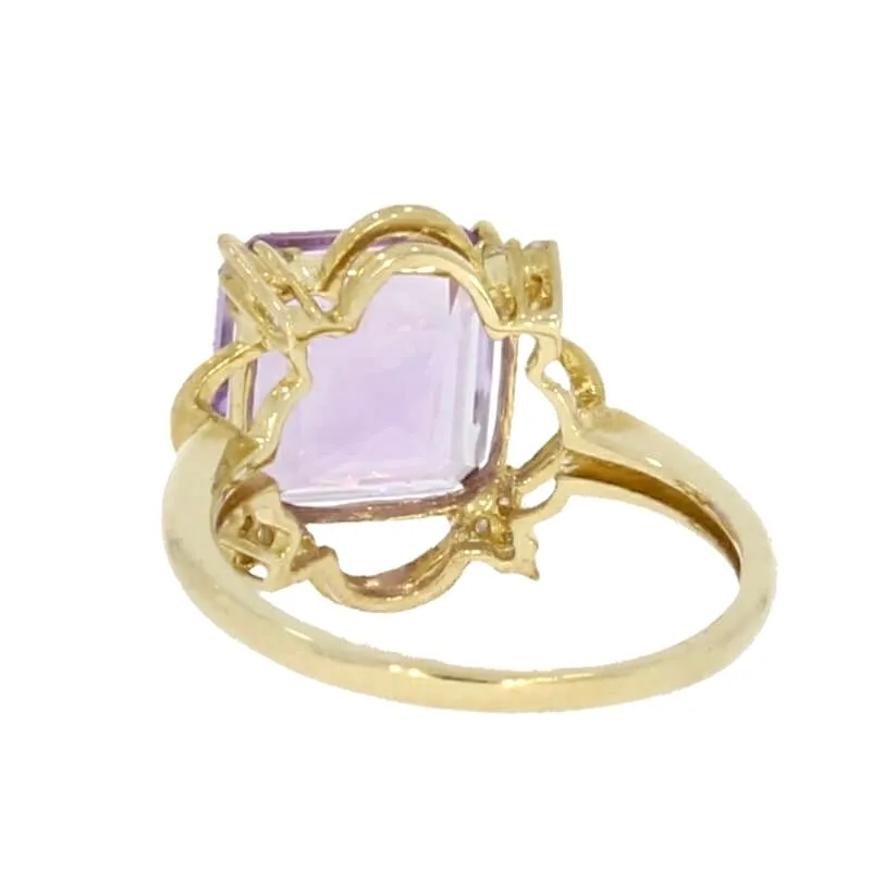 9ct Yellow Gold Amethyst and Diamond Dress Ring
