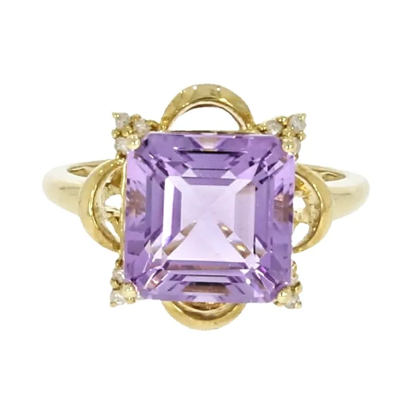 9ct Yellow Gold Amethyst and Diamond Dress Ring