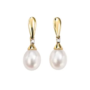 9ct Yellow Gold Freshwater Pearl and Diamond Earrings GE780W