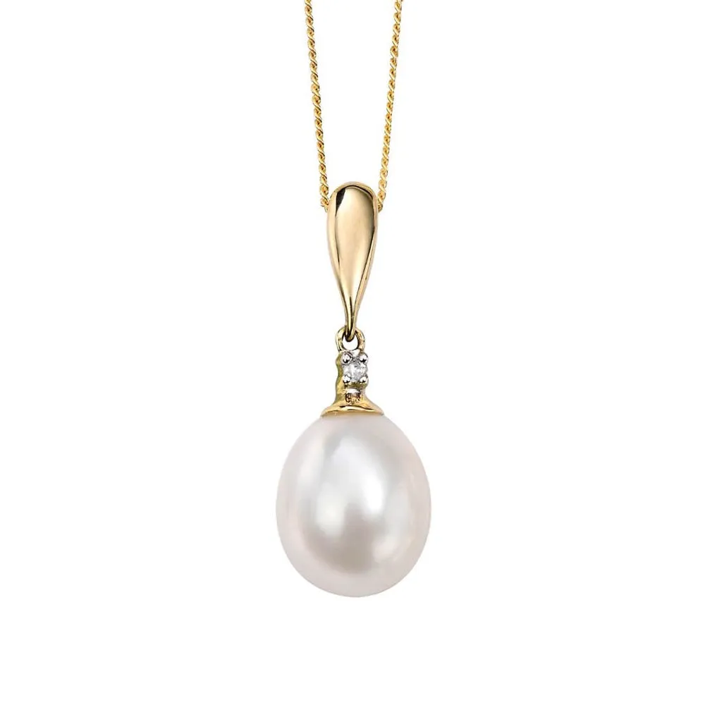 9ct Yellow Gold Freshwater Pearl and Diamond Pendant GP758W