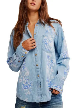 Airbrushed Blossom Denim Top