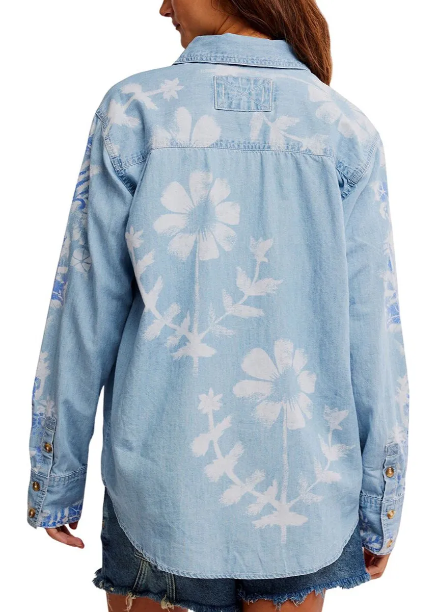 Airbrushed Blossom Denim Top