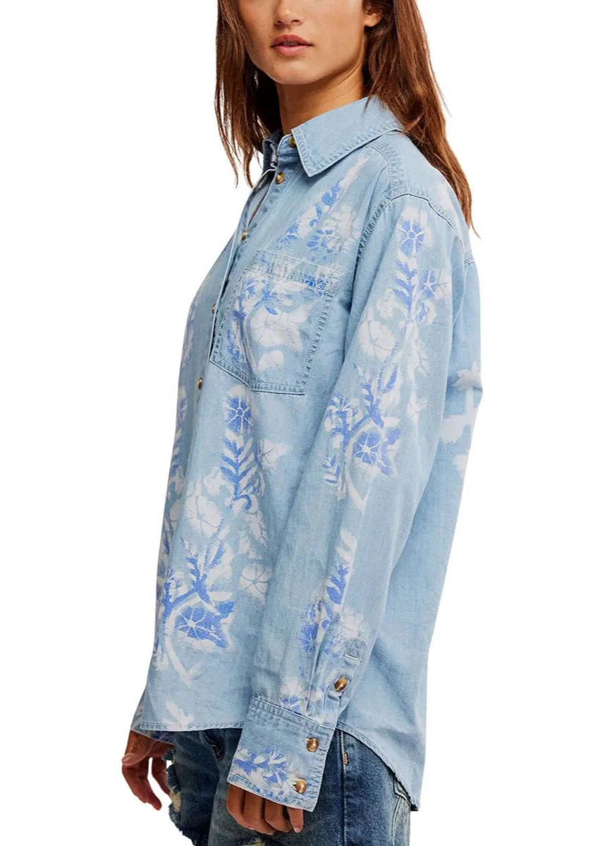 Airbrushed Blossom Denim Top