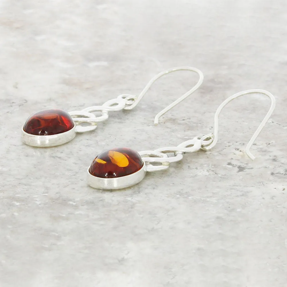 Amber Sterling Silver Celtic Drop Earrings