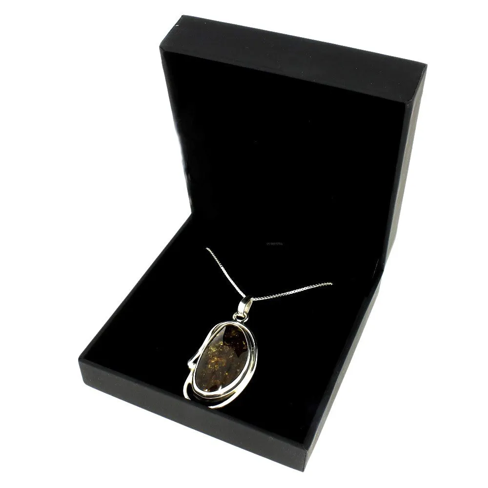 Amber Sterling Silver Large Pendant And Chain