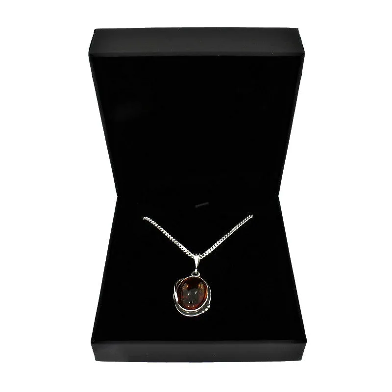 Amber Sterling Silver Oval Pendant and Chain