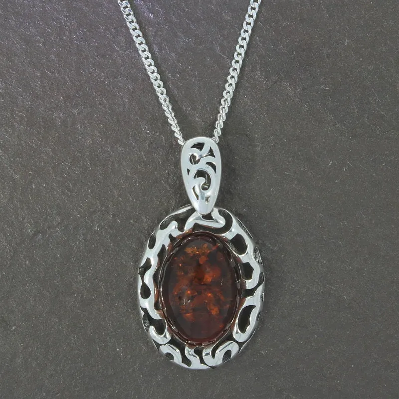 Amber Sterling Silver Pendant & Chain