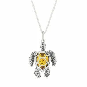 Amber Sterling Silver Turtle Pendant and Chain