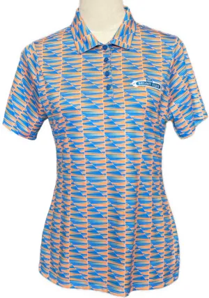 Antigua Blue & Orange Geometric Patterned Women's Short Sleeve Golf Top w/logo Size S