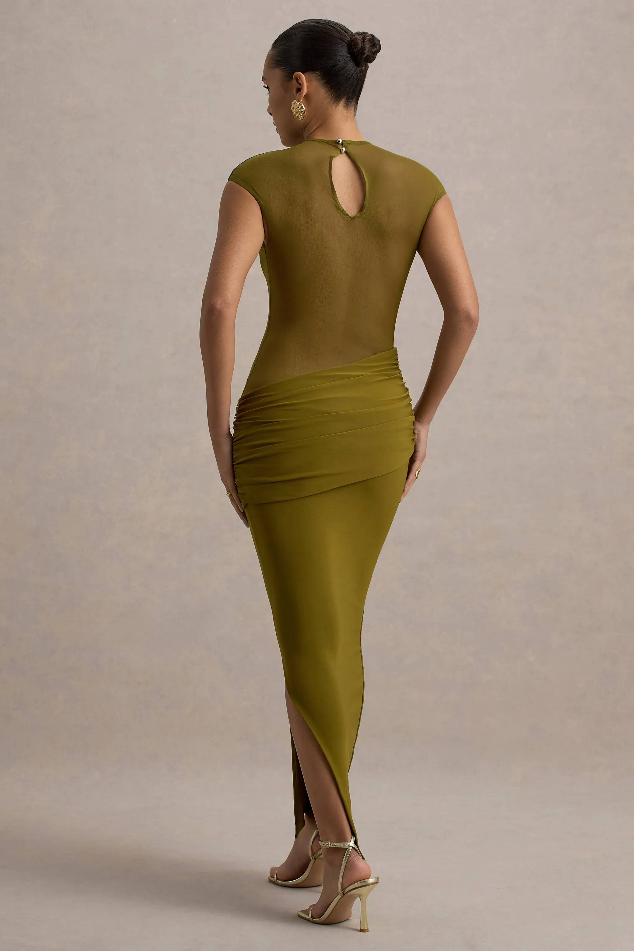 Asia | Green Sheer Short-Sleeve Draped Maxi Dress Club L London