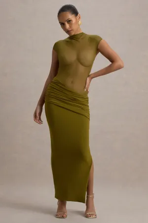 Asia | Green Sheer Short-Sleeve Draped Maxi Dress Club L London