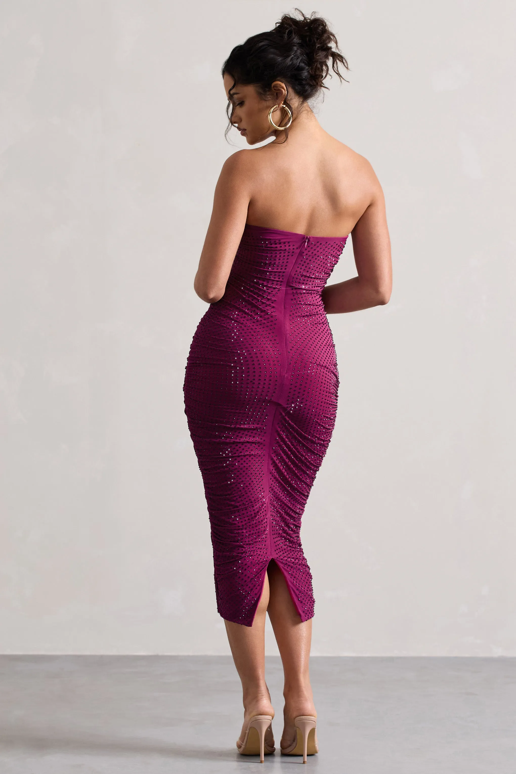Astro | Dark Pink Embellished Bandeau Midi Dress Club L London