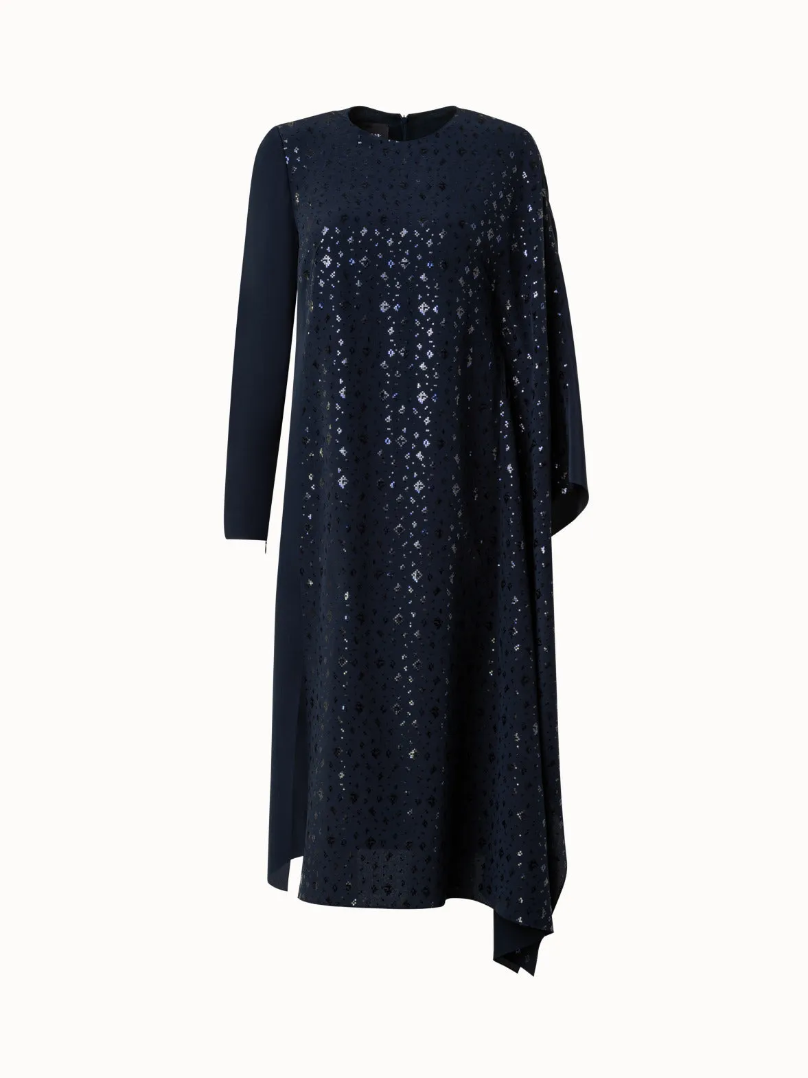 Asymmetrical Silk Techno Blend Dress with Pixel Foil Embellishment 