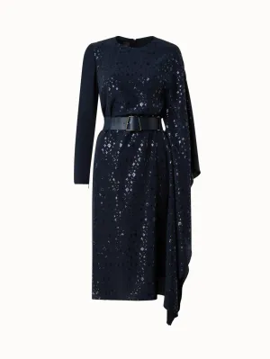 Asymmetrical Silk Techno Blend Dress with Pixel Foil Embellishment 