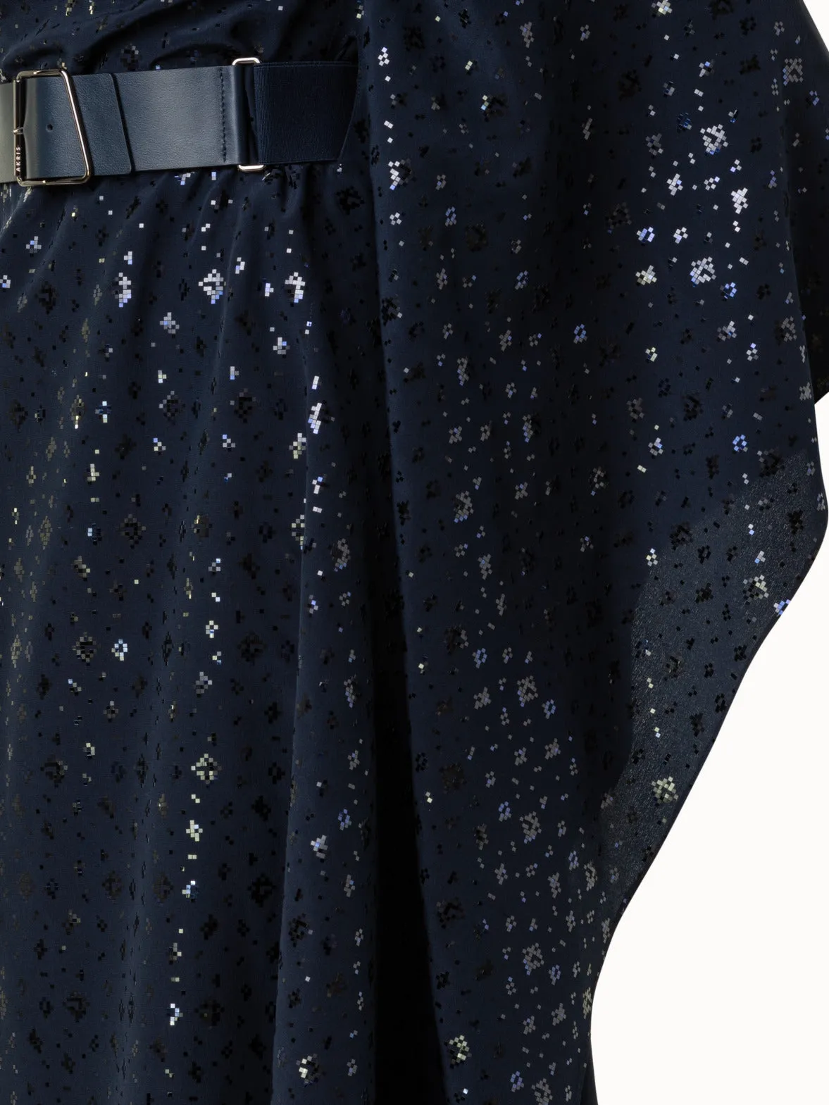 Asymmetrical Silk Techno Blend Dress with Pixel Foil Embellishment 