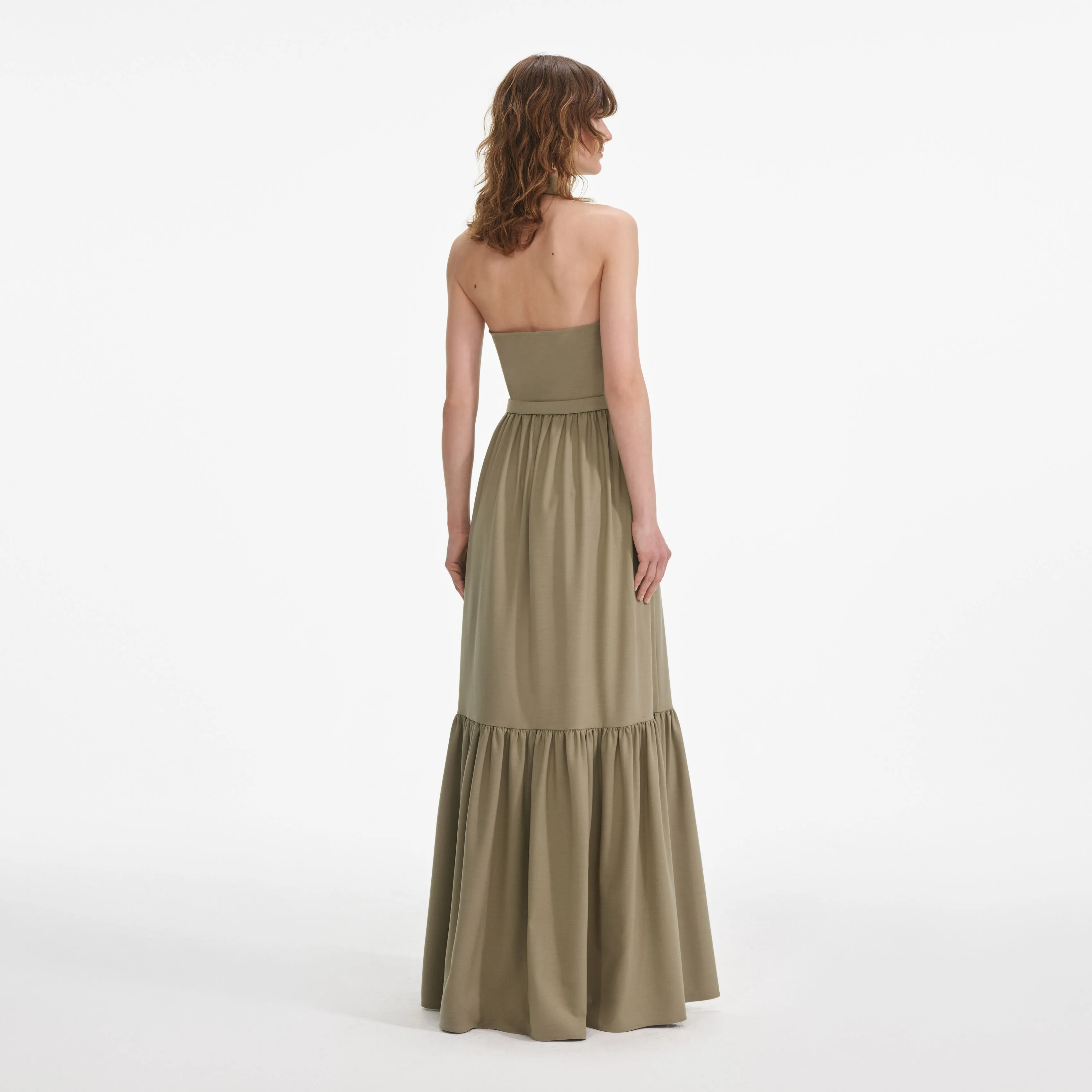 Beige Sleeveless Twill Maxi Dress Self Portrait