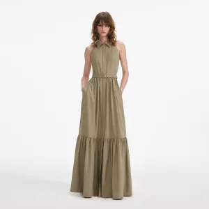 Beige Sleeveless Twill Maxi Dress Self Portrait