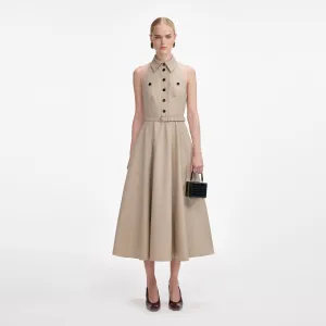 Beige Twill Midi Dress Self Portrait