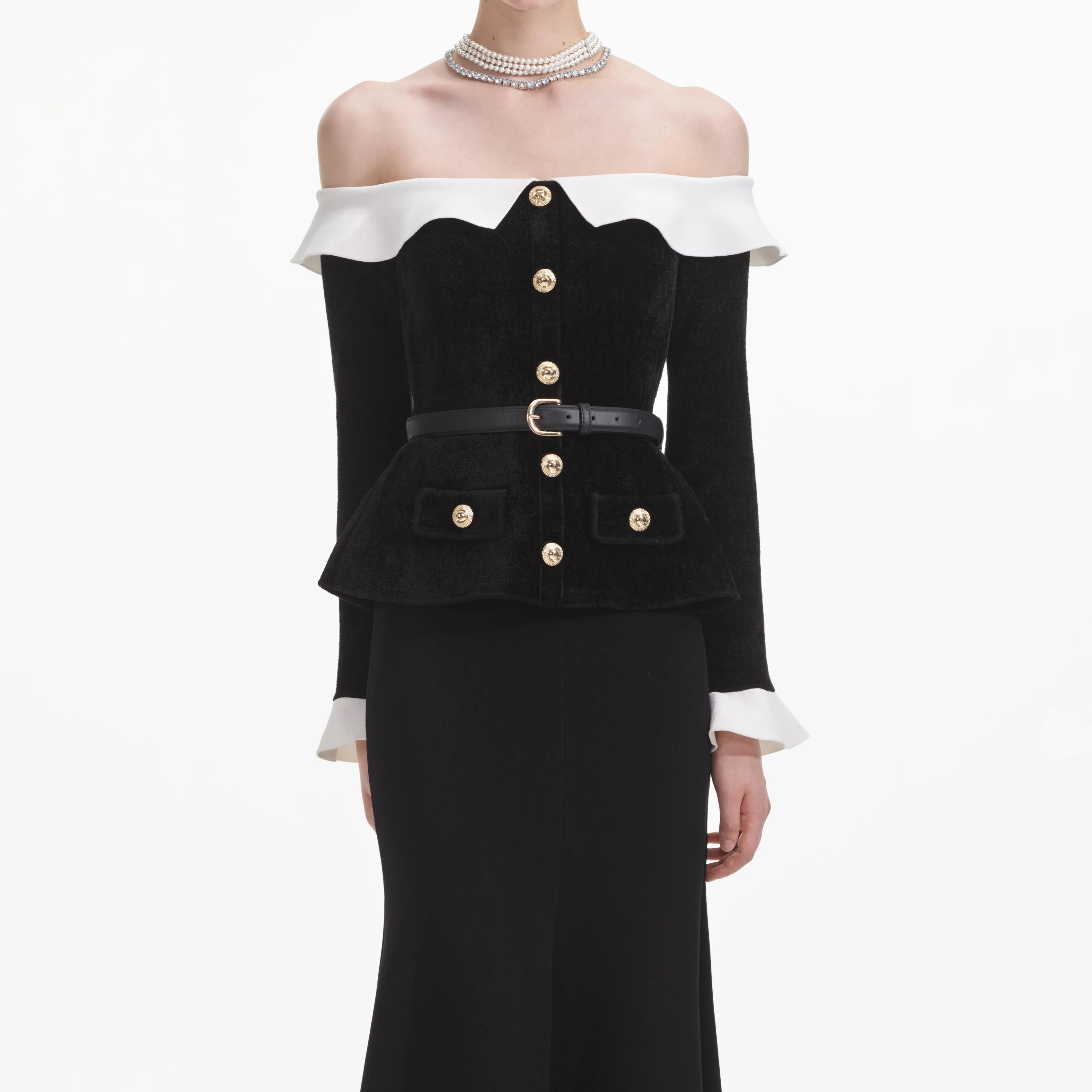 Black Chenille Knit Off Shoulder Midi Dress Self Portrait