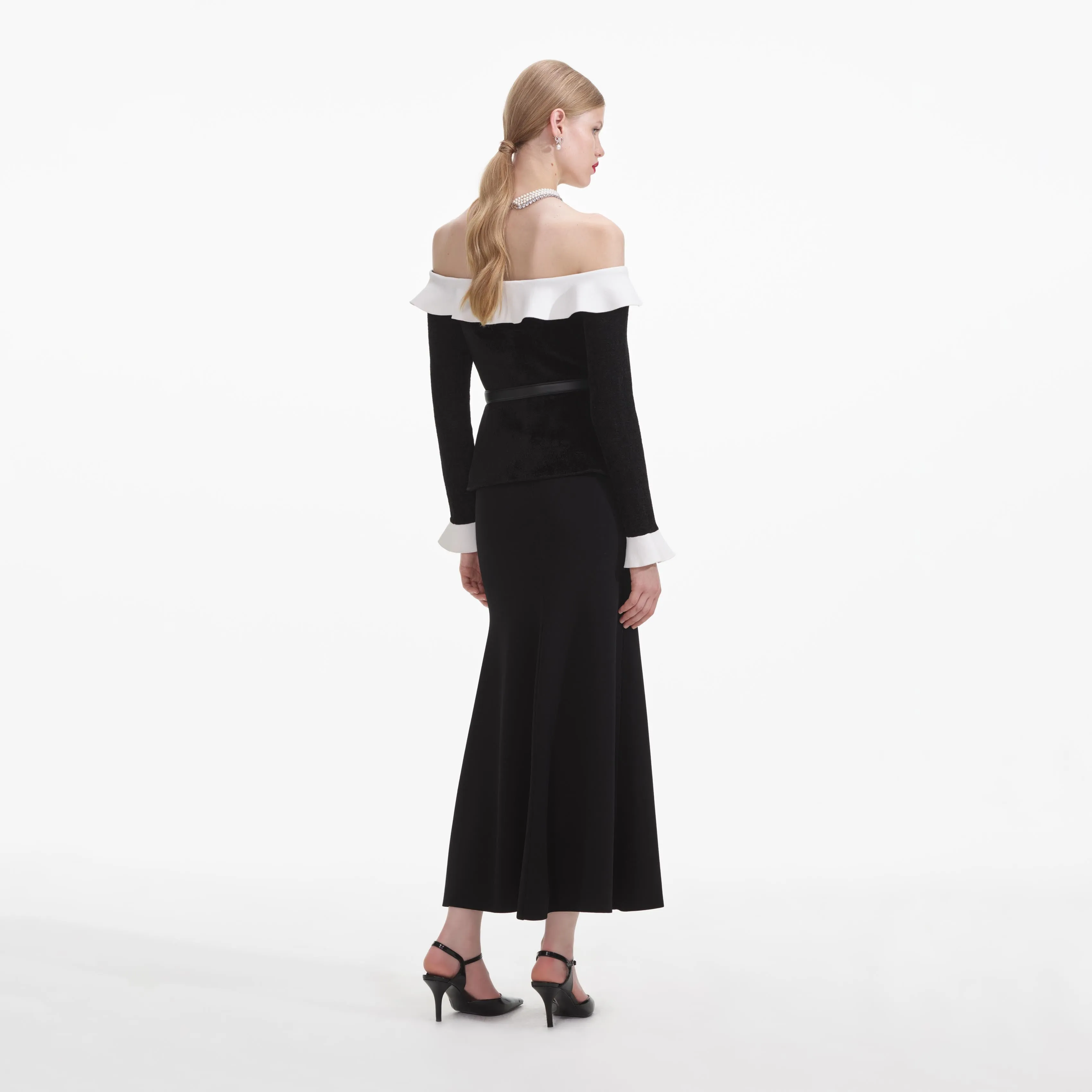 Black Chenille Knit Off Shoulder Midi Dress Self Portrait
