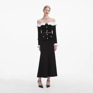 Black Chenille Knit Off Shoulder Midi Dress Self Portrait