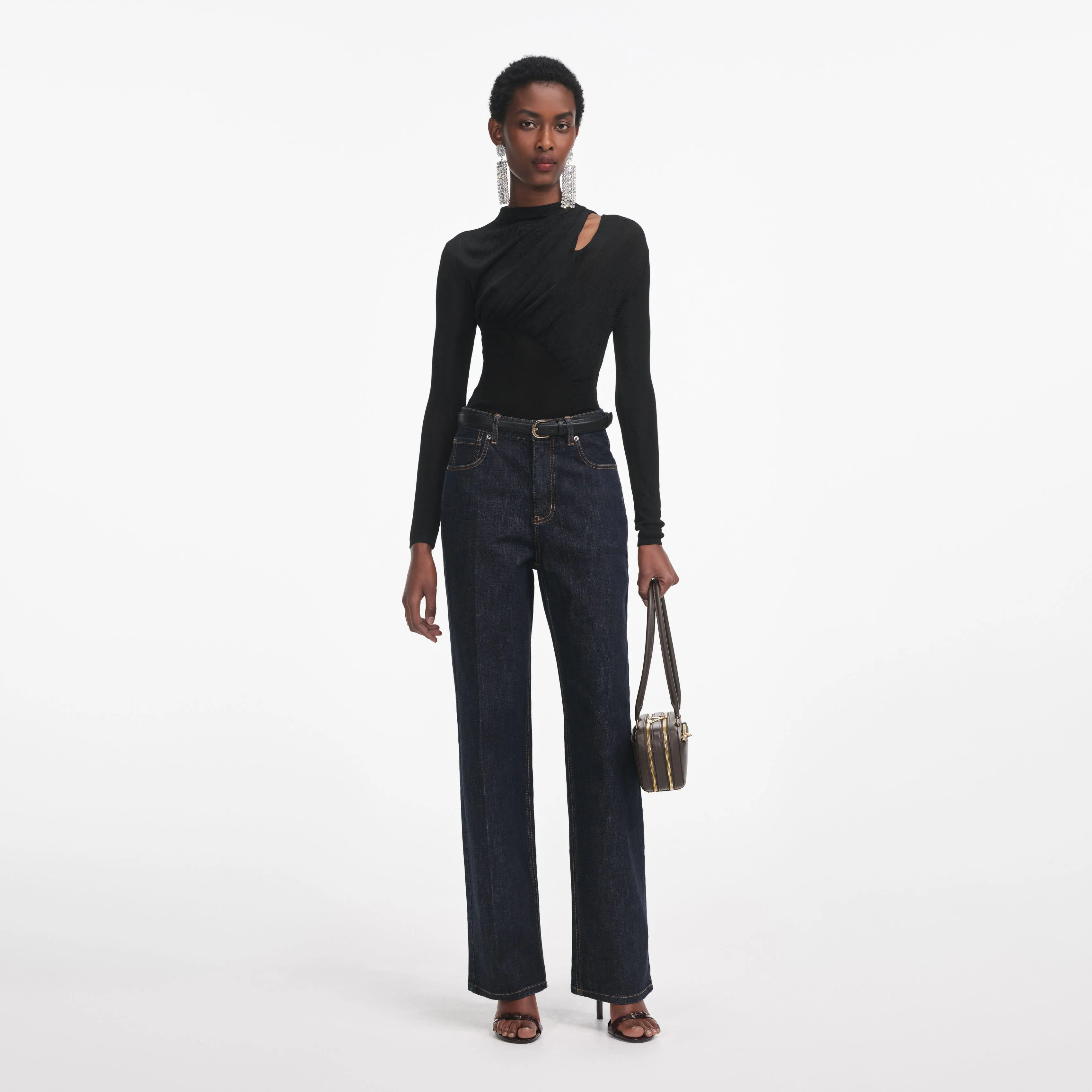 Black Cut Out Viscose Knit Top Self Portrait