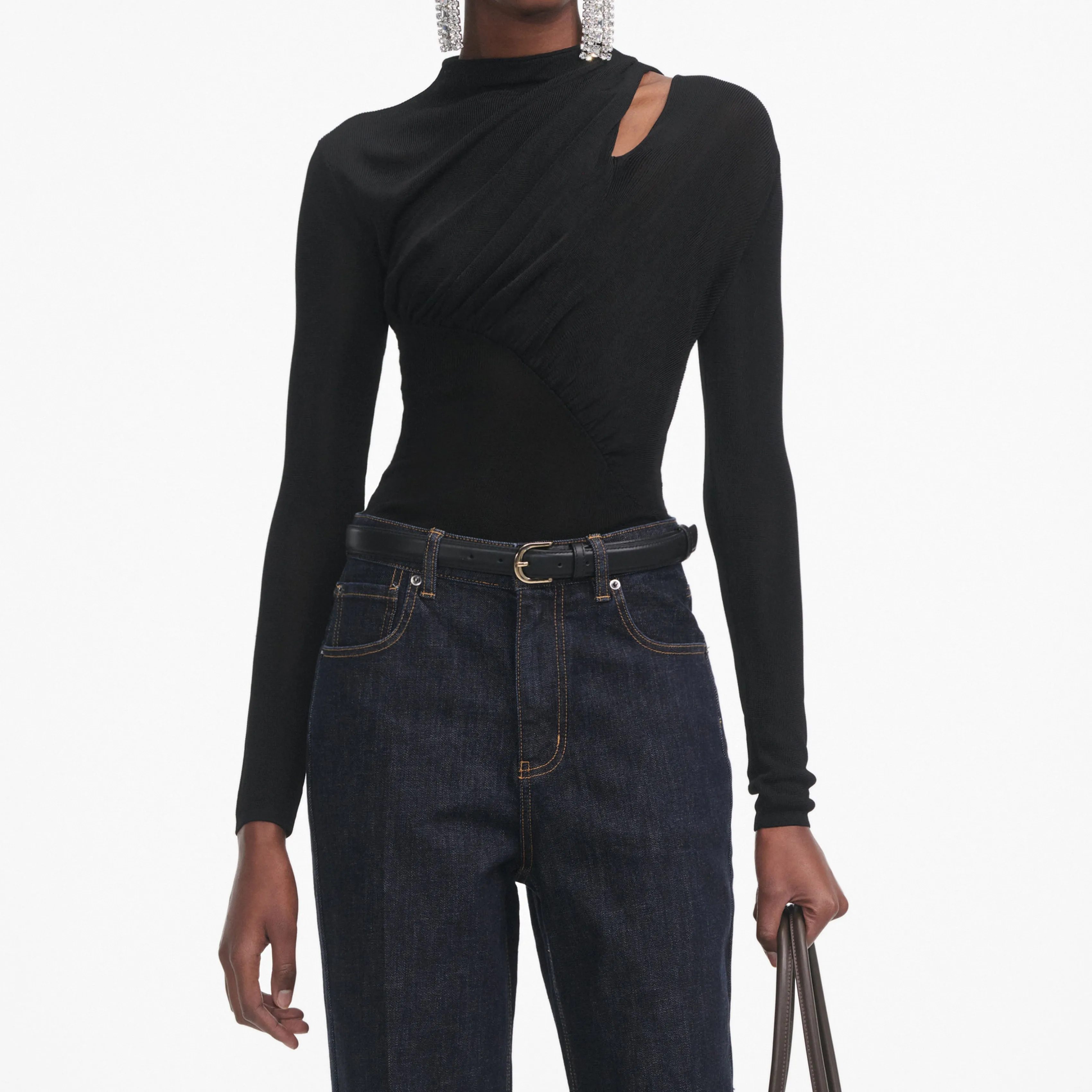 Black Cut Out Viscose Knit Top Self Portrait