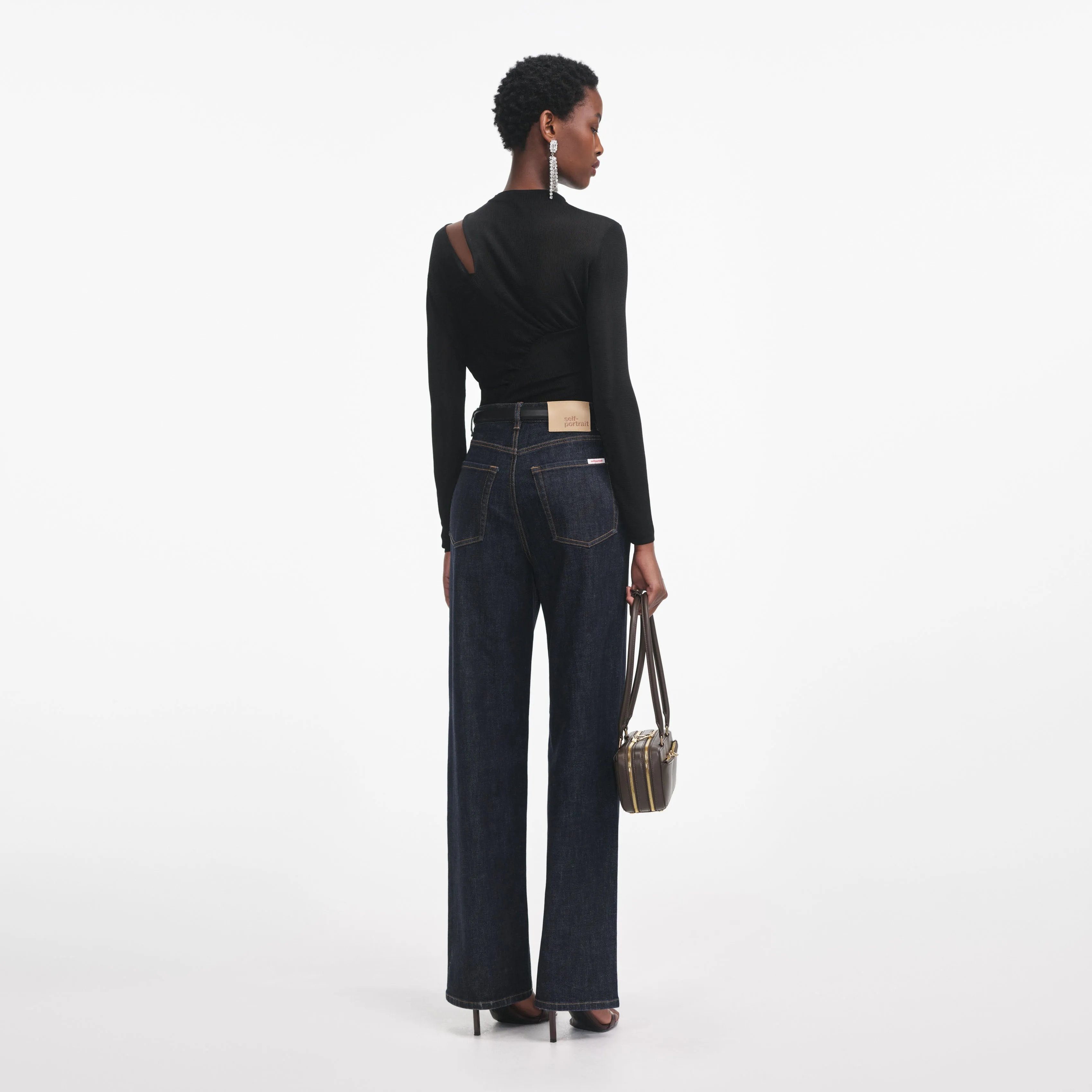 Black Cut Out Viscose Knit Top Self Portrait