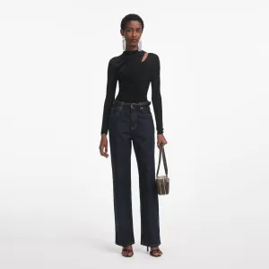 Black Cut Out Viscose Knit Top Self Portrait