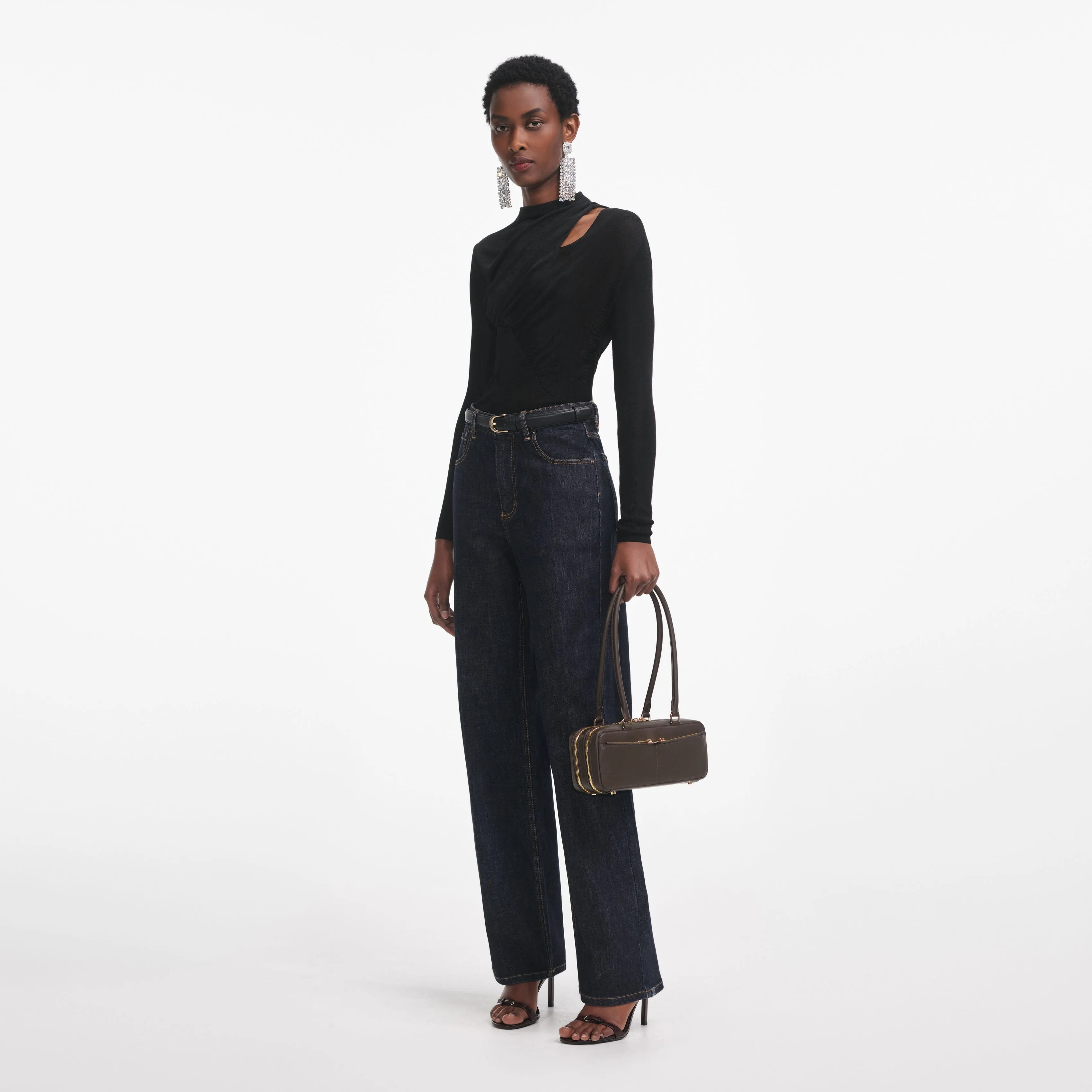 Black Cut Out Viscose Knit Top Self Portrait