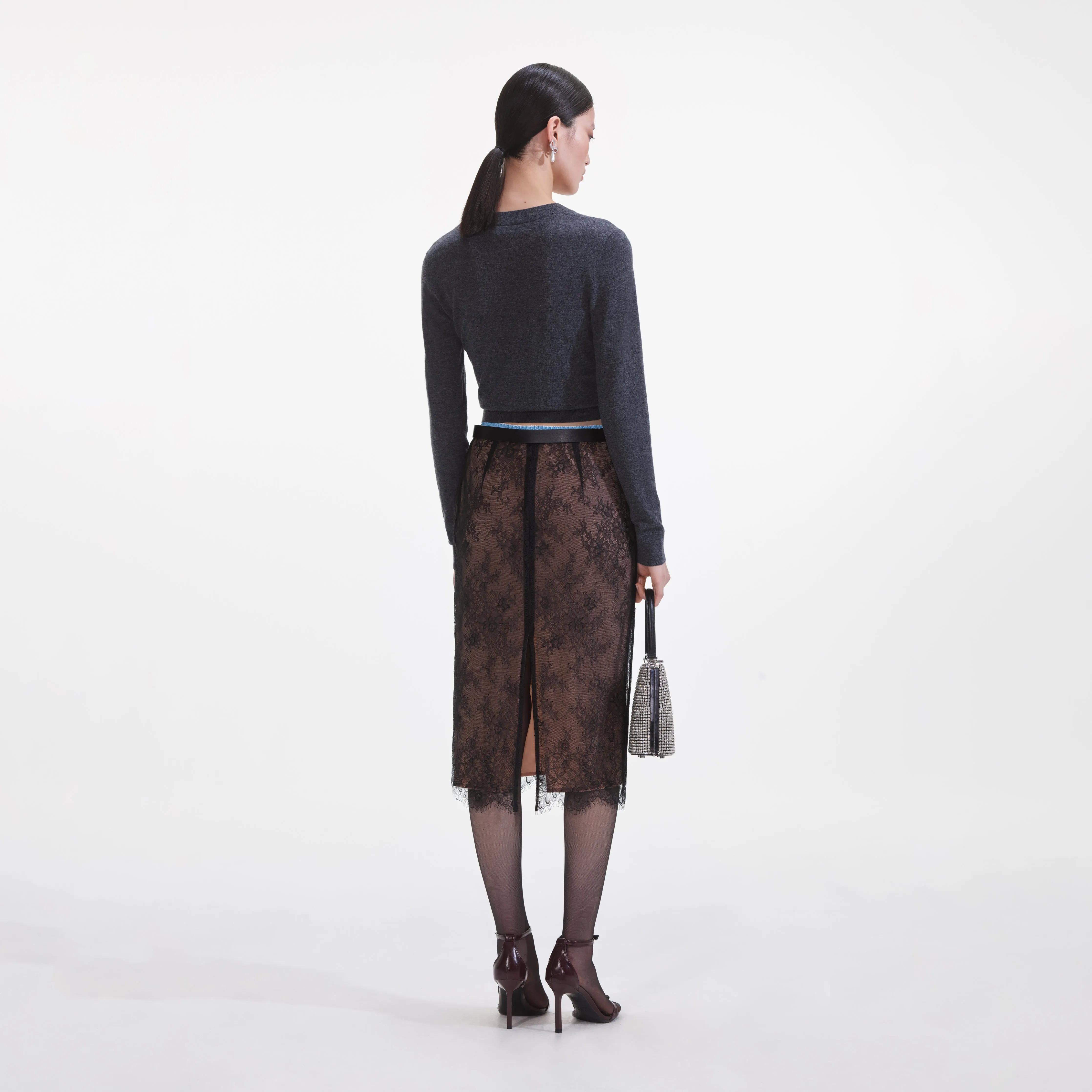 Black Lace Midi Skirt Self Portrait