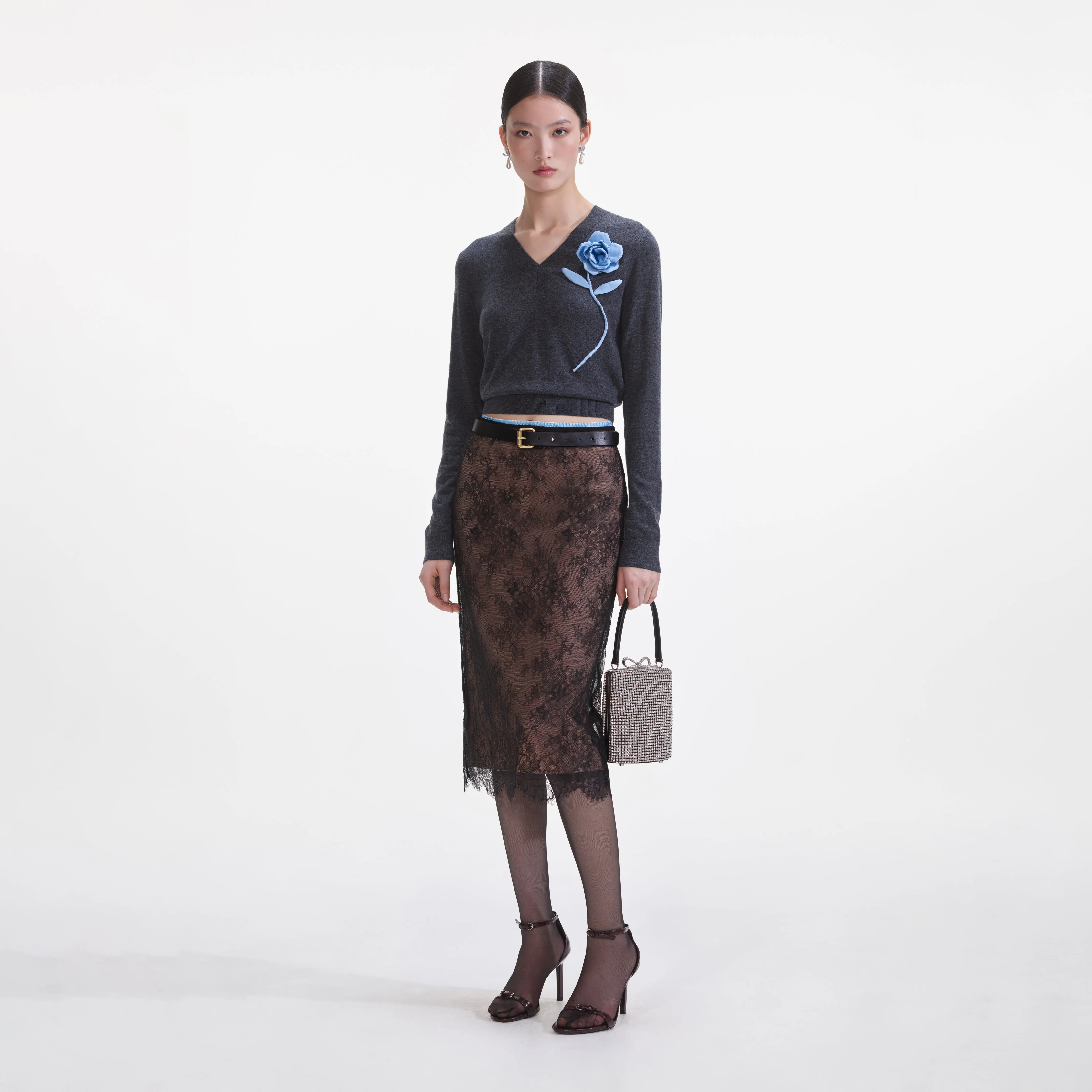 Black Lace Midi Skirt Self Portrait