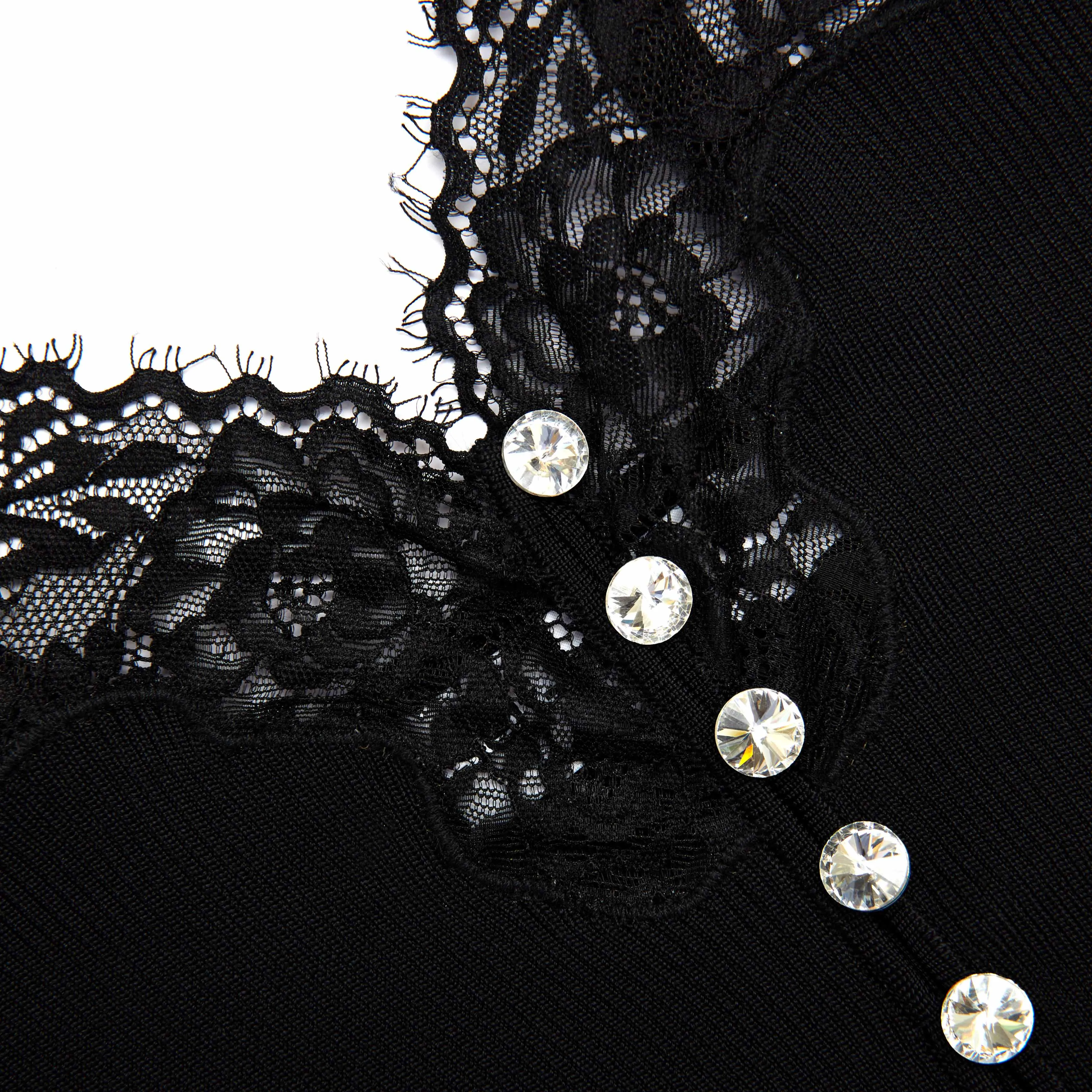 Black Lace Trim Rib Knit Top Self Portrait