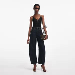 Black Lace Trim Rib Knit Top Self Portrait