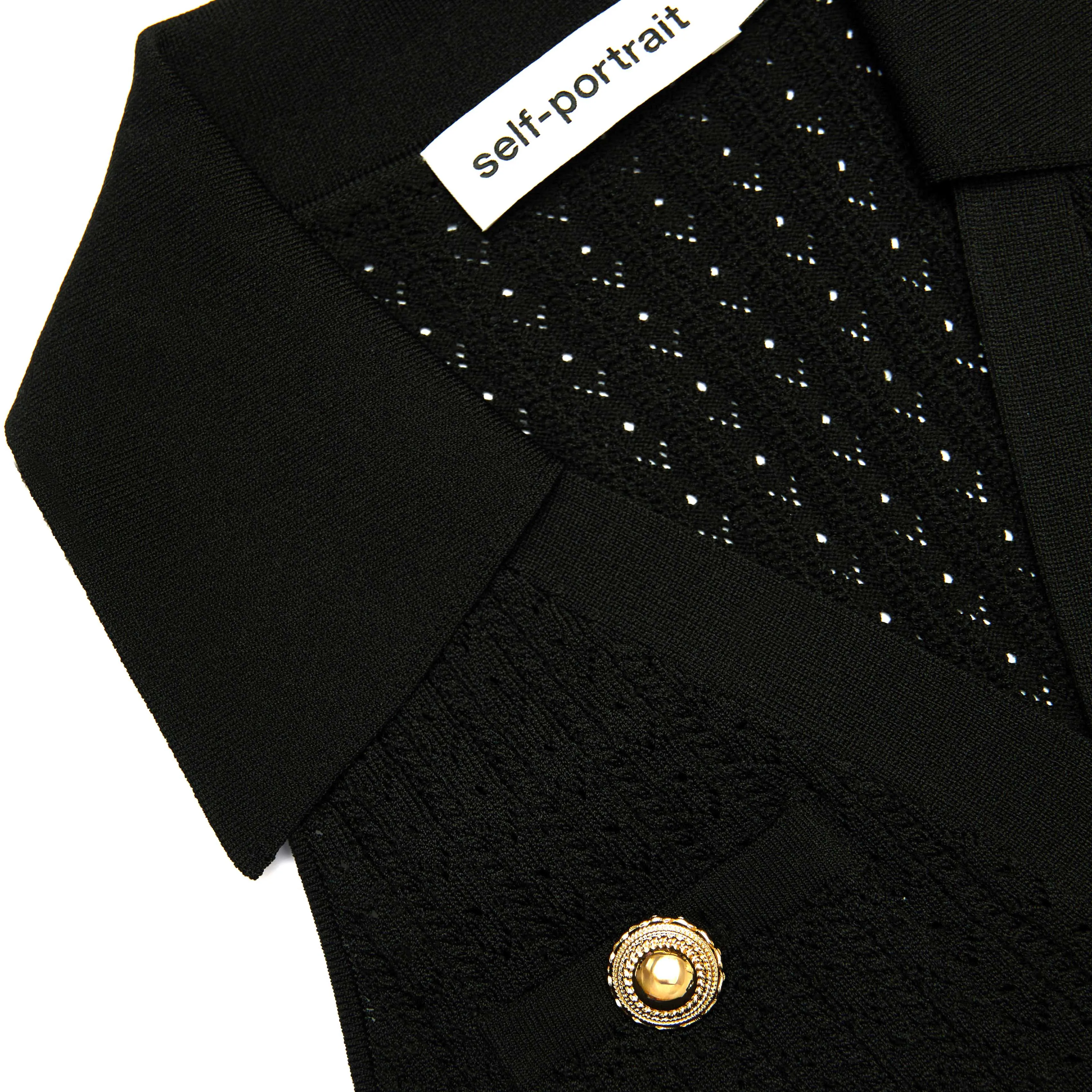Black Pointelle Knit Mini Dress Self Portrait