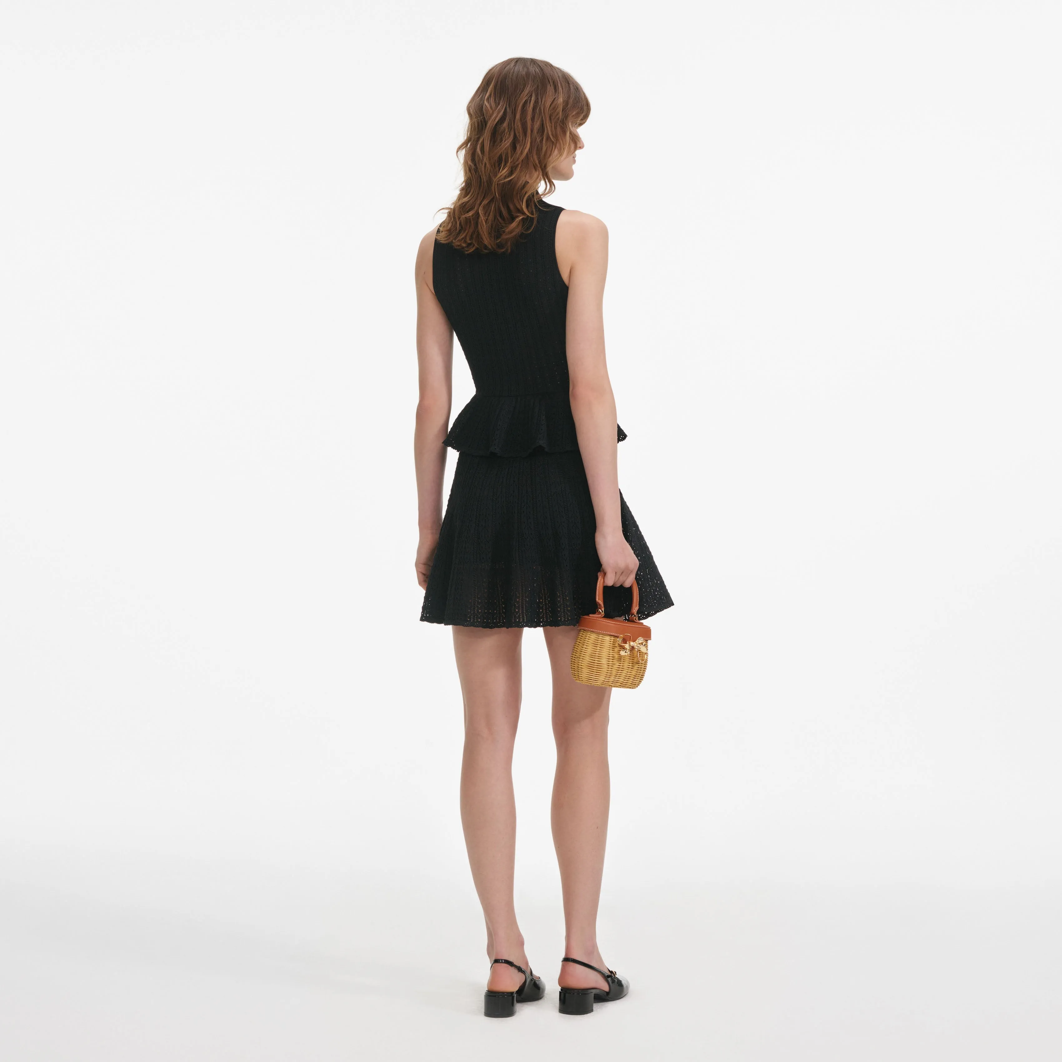 Black Pointelle Knit Mini Dress Self Portrait