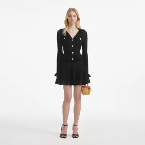 Black Pointelle V Neck Knit Mini Dress Self Portrait