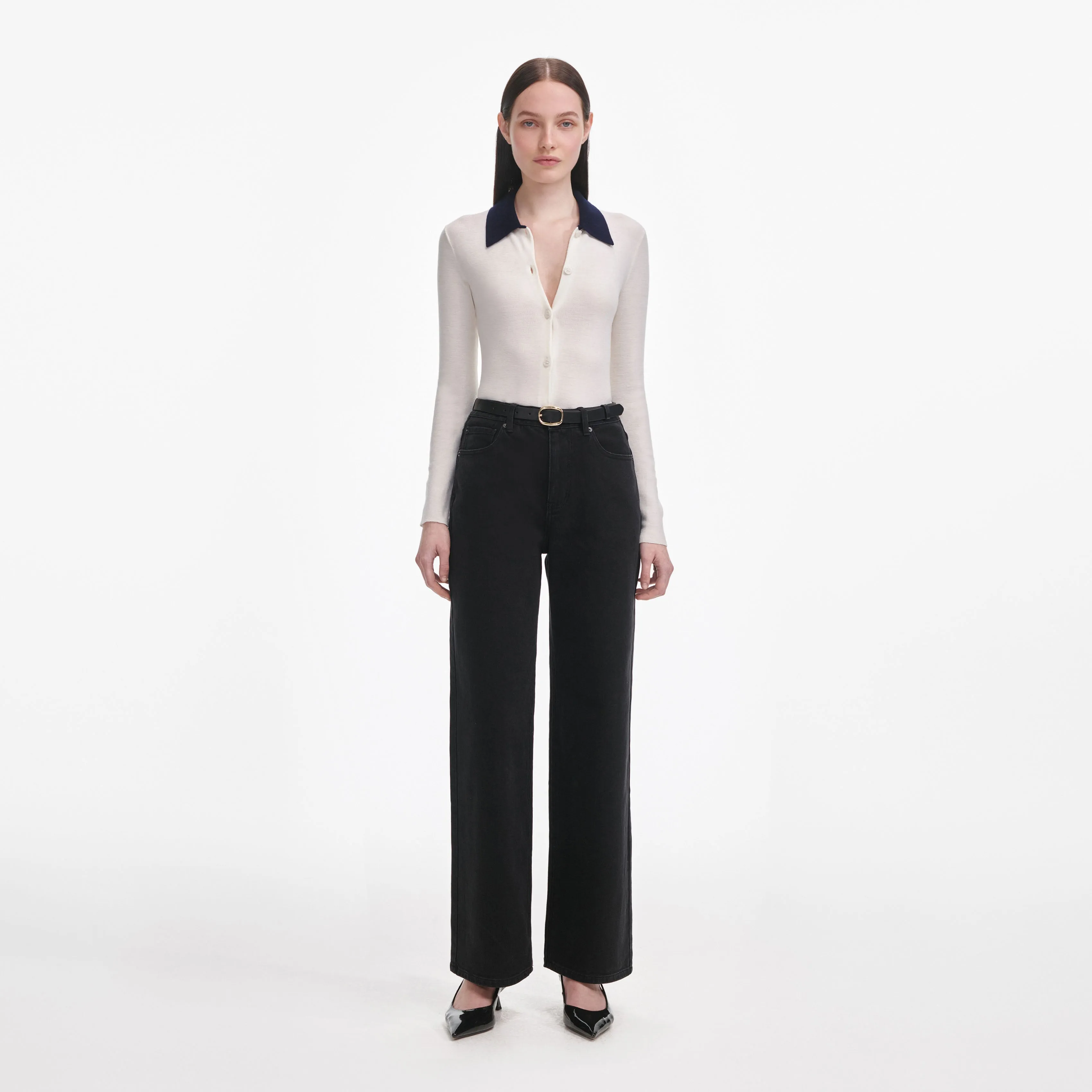 Black Straight Leg Jeans Self Portrait
