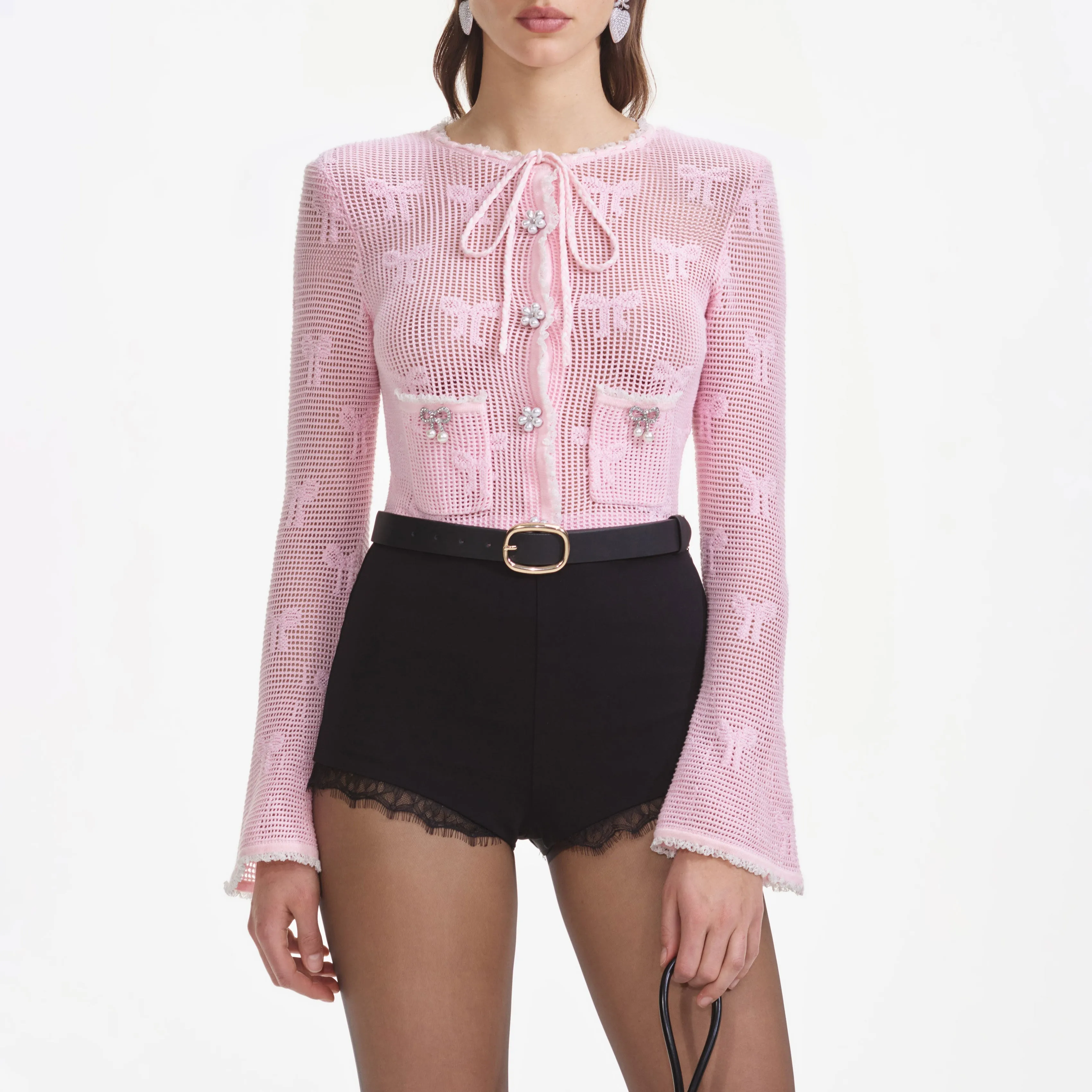 Black Stretch Crepe Lace Short Self Portrait