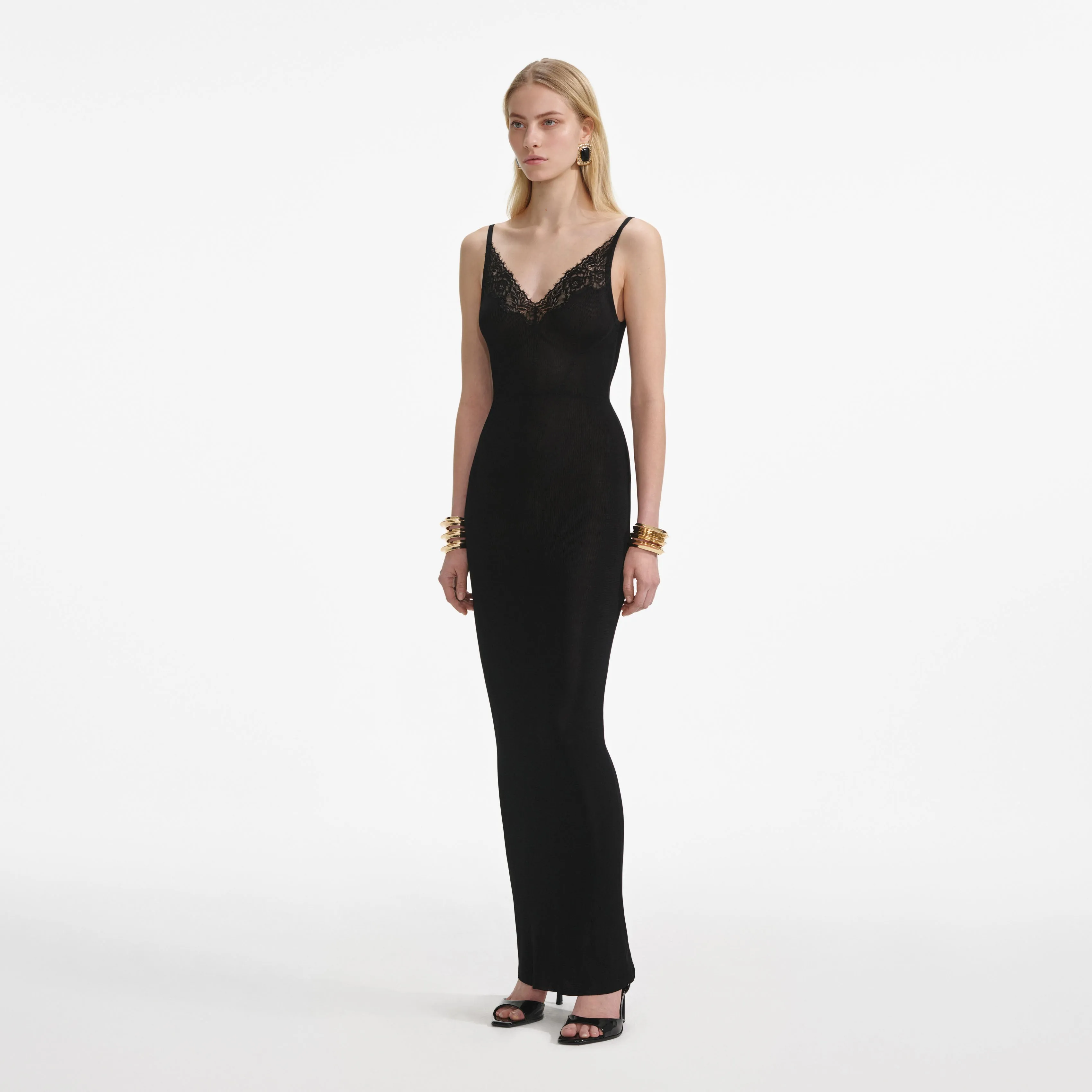 Black Viscose Knit Maxi Dress Self Portrait