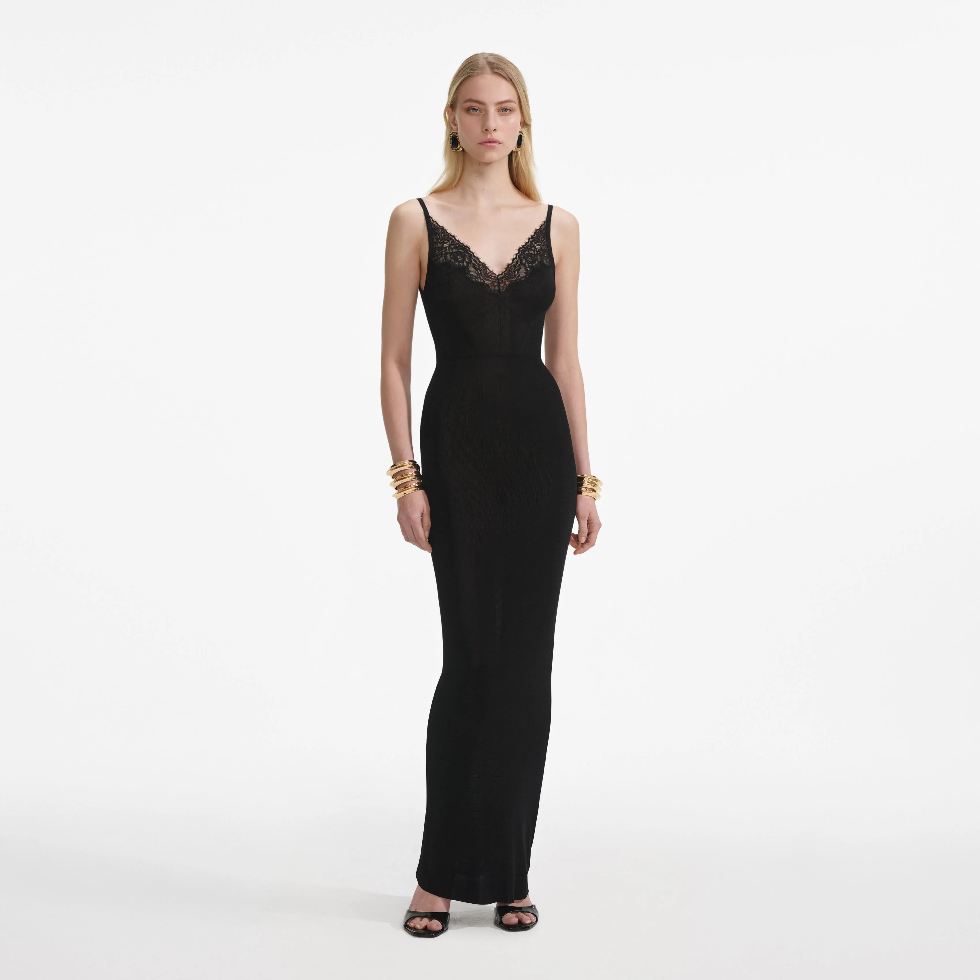 Black Viscose Knit Maxi Dress Self Portrait