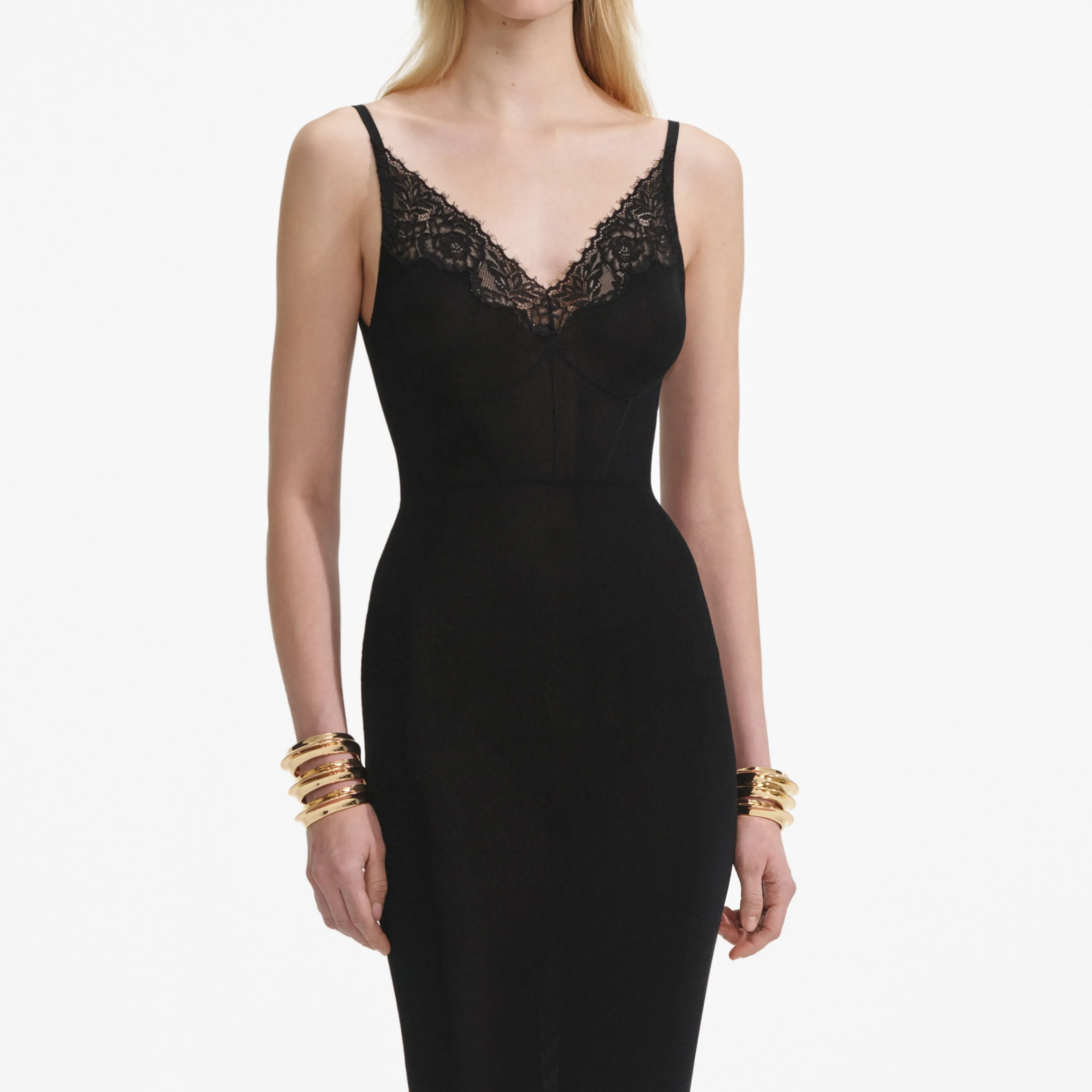 Black Viscose Knit Maxi Dress Self Portrait