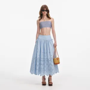 Blue Cotton Broderie Midi Skirt Self Portrait